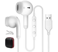 AIAUXA USB Headset for PC Laptop,Wired USB Headphones with Microphone for Computer, In Ear Earphones Stereo Noise Cancelling Business Office PC Headsets for HP/Dell/Surface Laptops for Zoom Work,White