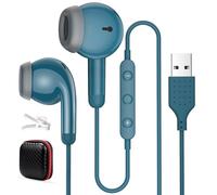 AIAUXA USB Headset for PC Laptop, Wired USB Headphones with Microphone for Computer, In Ear Earphones Stereo Noise Cancelling Business Office PC Headsets for HP/Dell/Surface Laptops for Zoom Work,Blue