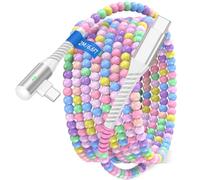 AIAUXAI USB C Cable Right Angle Beaded Charger Fast Charging Cord,6FT 60W | Cute Bead Car Charger Cord for iPhone Duo 18 17 Pro Max 16 15/Samsung S26 S25 Android Phone Charger Cables Type C Women Girls