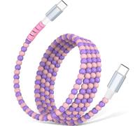 AIAUXAI USB C to USB C Cable 1M Beaded Phone Charger 60W Fast Charging Cord | Cute Beaded Car Charger&Carplay Cord for iPhone 17 16 Pro Max 15/iPad Air 11th A16/Samsung S26 S25 S24 Women Girls,PinkPurple