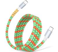 AIAUXAI USB C to USB C Cable 1M Beaded Phone Charger 60W Fast Charging Cord | Cute Beaded Car Charger&Carplay Cord for iPhone 17 16 Pro Max 15/iPad Air 11 A16/Samsung S26 S25 S24 Women Girls,Green-Orange