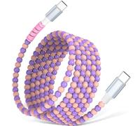 AIAUXAI USB C to USB C Cable 2M Beaded Phone Charger 60W Fast Charging Cord | Cute Beaded Car Charger&Carplay Cord for iPhone 17 16 Pro Max 15/iPad Air 11 A16/Samsung S26 S25 S24 Women Girls,Pink-Purple