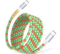 AIAUXAI USB C to USB C Cable 2M Beaded Phone Charger 60W Fast Charging Cord | Cute Beaded Car Charger&Carplay Cord for iPhone 17 16 Pro Max 15/iPad Air 11 A16/Samsung S26 S25 S24 Women Girls,Green-Orange