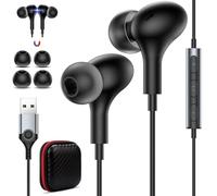 AIAUXAI USB Earphones for PC 7.5Ft Cable, USB Headphones Headset with Microphone for Computer, Wired In Ear Earphones for Dell Laptop for Surface for Chromebook Switch Office School Live