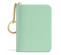 Aiawoxc Credit Card Holder for Women Small RFID Wallet Slim Leather Business Card Organiser Case with Zipper and Key Fob A-Green Card Holder Modern