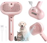 AIBAIDMing 3-in-1 Magic Steam Brush for Dogs & Cats | Self-Cleaning Grooming Brush with Mist Massage, Rechargeable & Portable Pet Hair Remover for Long/Short Hair, Shedding Control (Pink)