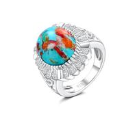 AIBAO 7-12 Ct Large Turquoise/Lapis Lazuli/Malachite Celtic Rings for Women Natural Gemstone Oval Engagement Ring Accent with White Sapphire Anniversary Christmas Gift, Gemstone, Oyster Copper