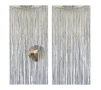 AIBAOBAO 2 Pack Laser silver Foil Fringe Curtain Backdrop, 3ft x 6.6ft Metallic Tinsel Foil Fringe, Sparkle Tinsel Metallic Curtains for Girls Boys Birthday Party Wedding Hen Disco Party Movie Night