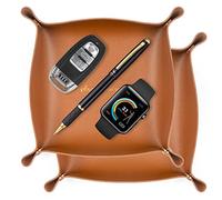 AIBAOBAO 2 Pieces Valet Tray, Leather Tray Organizer, Tray PU Leather Tray | Catchall for Men Jewelry, Keys Coins Phone set, Wallet, Watch, Phone, Coins, Glasses, Entryway Catchall, Nightstand Tray