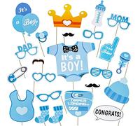 AIBAOBAO 23PCS Baby Boy Shower Decorations Boy, Baby Shower Games Photo Booth Props, IT’S A BOY and Gender Reveal Supplies for New Born Baby Photobooth Photocall, Party Supplies Baby Photoshoot Set
