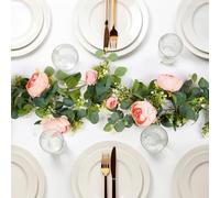 AIBAOBAO 2Pcs 180CM Artificial Eucalyptus Flower Garland& Spring Rose Flower Garland for Wedding, Birthday Party, Table Backdrop & Home Decor - Vintage Silk Floral Greenery Vine Pink