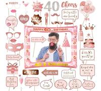 AIBAOBAO 40th Birthday Photo Booth Props Inflatable Selfie Frame Blow Up+39Pcs Party Prop, Pink Birthday Party Decorations for Girls Supplies Womens Gift, Funny Family Holiday Theme to Wife Birthday