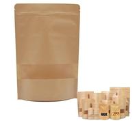 AIBAOBAO 50Pcs Kraft Paper Food Bag, 12 x 20 cm Brown Zip Lock Resealable Stand Up Food Pouches with Transparent Window, Tea, Nuts, Seeds, Coffee Beans, Dried Fruits, Candy, Snacks, Cookie Bag Zip Sea