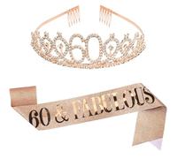 AIBAOBAO 60th Birthday Sash and Crown Crystal Tiara for Women Birthday Decorations Party Accessories & Fabulous Sash and Rhinestone Tiara Kit for Women 1965 Birthday Gifts Celebration Decoration