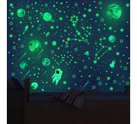 AIBAOBAO 849 Pcs Glow in The Dark Wall Stickers, Space Moon Planet Astronaut Ceiling Adhesives Luminous Decals, Dots for Ceiling DIY for Baby Toddler Children Kids Grils Bedroom Nursery Room Playroom