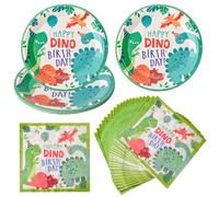 AIBAOBAO Dino Tableware Kit - 20 Napkins + 10 Paper Plates - Kids' Jungle Party Decoration