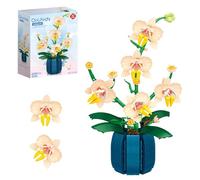 AIBAOBAO Orchid Bonsai Building Set, with White & Yellow Artificial Flowers with Terracotta Style Flowerpot Home Decor Gift for Women /Men, Gift for Mothers, Buildable Vase (606 Pcs)Birthday Christmas