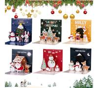 AIBAOBAO Pop Up Merry Christmas Greeting Cards Set 6 Pack, Xmas Gift Handmade 3D Season Cards Assortment with Envelopes for Children, Perfect Holiday Surprise on Christmas, Birthday, New Year