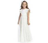 Aibaowedding Boho Long Children's Chiffon Dress with Tie Belt and Short Butterfly Sleeves/Vintage Chic A-line Communion Dresses Bridesmaids Dresses Flower Girl Dresses for Girls 2-12 Years, ivory