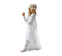 Aibaowedding Children's Boho Lace Dress, Princess Dress with Tie Belt, Girls Chic A-line Long Flower Dresses, Bridesmaid Dress, White, 6 Years