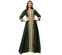 Aibaowedding Muslim Dresses Women's Evening Dress Dubai Style Kaftan Robe Full Length Embroidery Floral Print Islamic Turkish Moroccan Dresses Wedding Evening, Green, M