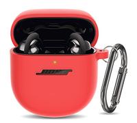AIBEAMER Silicone Case for Bose QuietComfort Earbuds II & Ultra, Shockproof Protective Case with Keychain, Red