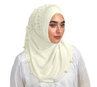 AIBEARTY Women's Modest Beaded Flower Muslim Instant Hijab Scarf Soft Islamic Arab Ready to Wear Headscarf Shawl Wrap Turban, Light Yellow, One Size