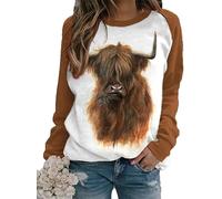 AIBEGY Women's Highland Cow 3D Printed Pullover Sweatshirt Casual Round Neck T-Shirt Long Sleeve Funny Graphic Sweater Tops Blouse (L,# 4)