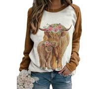 AIBEGY Women's Highland Cow 3D Printed Pullover Sweatshirt Casual Round Neck T-Shirt Long Sleeve Funny Graphic Sweater Tops Blouse (L,# 7)