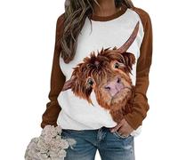 AIBEGY Women's Highland Cow 3D Printed Pullover Sweatshirt Casual Round Neck T-Shirt Long Sleeve Funny Graphic Sweater Tops Blouse (4XL,# 5)