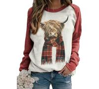 AIBEGY Women's Highland Cow 3D Printed Pullover Sweatshirt Casual Round Neck T-Shirt Long Sleeve Funny Graphic Sweater Tops Blouse (L,# 1)