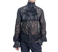AIBEIX Mens Pirate Vampire Shirt Renaissance Victorian Medieval Gothic Shirt, Lace-black, L