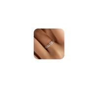 AIBELOPY 2 Ply Crown Rings for Women 925 Sterling Silver 14K Gold Plated Dainty Stackable Ring Cubic Zirconia Engagement Ring Eternity Wedding Ring Jewelry Birthday, Sterling Silver, No Gemstone