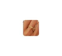 AIBELOPY Butterfly Rings for Women Teen Girls 925 Sterling Silver 14K Gold Plated Dainty Cubic Zirconia Rings Open Stackable 2 Ply Branch Natural Ring Jewelry Mother's Day Gift, Open Adjustable (USA 5