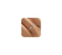 AIBELOPY Heart Ring Women's Mother Daughter Ring Friendship Ring Promise Ring for Her 925 Sterling Silver 14K Gold-Plated Zirconia Stackable Silver Sterling Silver Zirconia