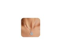AIBELOPY Opal Moonstone Birthstone Necklace for Women 925 Sterling Silver Dainty 14K Gold Plated Carved Flower Shell Pendant Necklace Choker Charm Necklace Jewelry, Sterling Silver, Opal