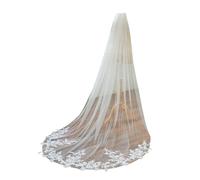 AiberLisha Chapel Length Floral Lace Wedding Bridal Veil with Metal Comb, Ivory, 98inch(250cm)