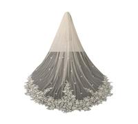 AiberLisha Pearl Floral Cathedral Wedding Bridal Veil with Metal Comb, Ivory, Cathedral length:118inch(300cm)