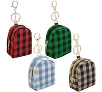 AIBFRID 4Pcs Mini Backpack Keychain,Cute Cosmetic Bag for Women,PU Leather Makeup Bag Key Pocket Lipstick Bag Card Holder Data Cable Organizer Zipper Pouch, Christmas Series