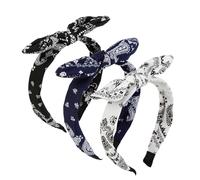 AIBFRID Bow Headbands for Women Girls Boho Bandana Headband for Women’s Hair Non Slip Cute Knotted Womens Head Bands Paisley Bows Hair Bandanas Top Knot Turban Hairbands Headwraps 3PCS