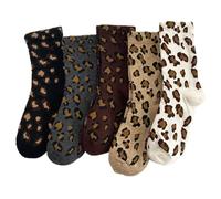 AIBFRID Thermal Crew Socks for Women, Leopard Print Cotton Cozy Quarter Socks Warm Neutral Ankle Socks for Women,. 5 Pairs