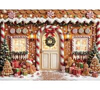 AIBIIN 10x7ft Christmas Gingerbread House Backdrop Candy House Photography Background with Gingerbread Man Christmas Wreath Xmas Photo Booth Banner Winter Holiday Family Party Decor