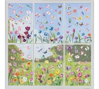 AIBIIN 132PCS Spring Window Stickers Tulips Flower Butterflies Window Clings Double-Sided Stained Glass Clings Floral Window Clings for Glass Windows Spring Party Supplies and Home Decor