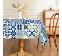 AIBIIN 142x213cm Blue Tablecloth Moroccan Tiles Patchwork Style Rectangular Table Cloth Washable Table Cover for Dining Room Picnic Party Table Decor Supplies