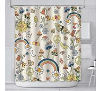 AIBIIN 180x180cm Mushroom Shower Curtain Boho Floral Washable Waterproof Fabric Bath Curtains Set Hippie 70s 80s Funky Groovy Aesthetics Retro Curtains for Bathroom with 12 Hooks