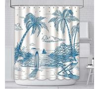 AIBIIN 180x180cm Surf Shower Curtain Retro Surfboard Tropical Palm Tree Theme Lounge Summer Beach Scene Chair Polyester Fabric Home Decor with 12 Hooks
