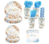 AIBIIN 192 pcs Pumpkin Baby Shower Decorations Fall Pumpkin Oh Baby Party Plates for Boys A Little Pumpkin is On His Way Autumn Baby Shower Paper Plates Napkins Disposable Dinnerware Serves 24 Guests