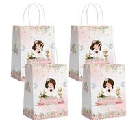 AIBIIN 24PCS Pink Mi Primera Comunion Gift Bags with Handles for Girls Pink Floral First Holy Communion Baptism Party Favors God Bless Christening Goodie Treat Candy Paper Bags Party Decorations