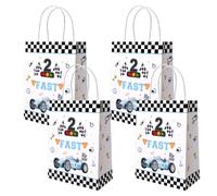 AIBIIN 24PCS Two Fast 2nd Birthday Gift Bags with Handles Dusty Blue Race Car Checkered Party Favors Race Car 2nd Birthday Goodie Treat Candy Paper Bags Party Decorations Supplies