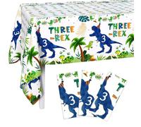 AIBIIN 3 Pack Three Rex Birthday Decorations Disposable Plastic Tablecloths Boy 3rd Birthday Party Supplies Themed Dinosaur 3 Year Old Decorations for Boys Party Decorations Table Cover 54 x 108 Inch